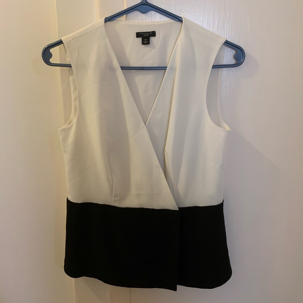 Ann Taylor White and Black Vest Blouse